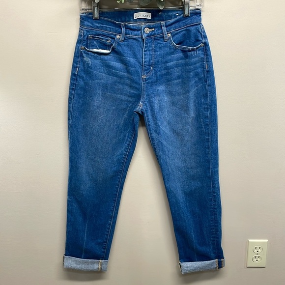 NWOT Loft The Girlfriend Mid Rise Jeans in Original Mid Indigo Wash Denim 26/2 - Picture 1 of 16